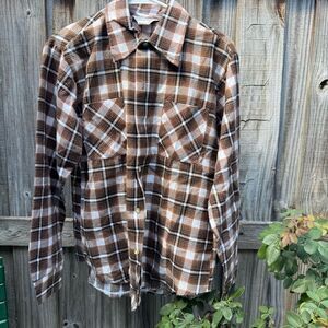 Vintage 1980’s Prest Rite Brown and White Plaid Button-Up Shirt